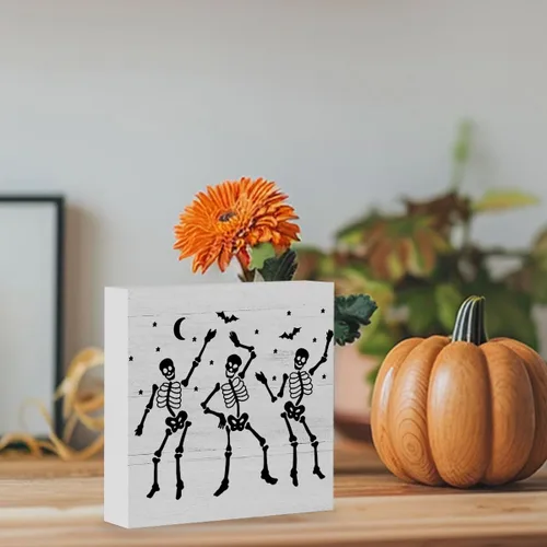 Vista 6 de Divertido letrero de esqueleto de Halloween, decoración de Halloween, decoración de casa de campo, decoración de otoño para escritorio, mesa
