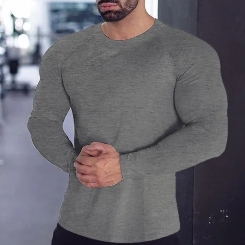 Vista 43 de Camisas de compresión atléticas de manga larga para hombre, capa base, camisa de entrenamiento atlético, camisas de compresión, camisetas deportivas