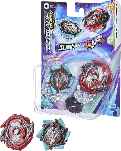 Vista 4 de Beyblade Burst Surge Dual Collection Pack Hypersphere Eclipse Evo Devolos D5 y Slingshock Sphinx S4-2 Spinning Tops, juguetes de juego de batalla