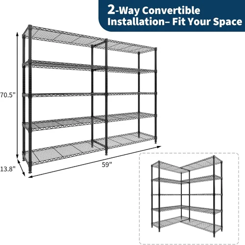 Vista 3 de Garvee Estantería metálica de 59"W 5 niveles, estantes de almacenamiento