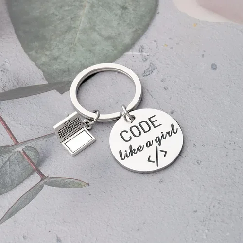 Vista 4 de TIIMG Code Like A Girl Llavero Coder Mujer Coder Llavero Coder Regalo Programador Regalo Joyería CSS Regalo