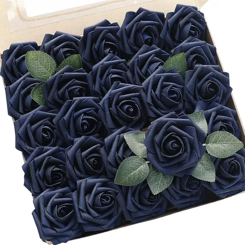 Vista 19 de Floroom Flores artificiales, 25 piezas de rosas falsas de espuma dorada antigua de aspecto real con tallos para ramos de boda DIY, centros de mesa