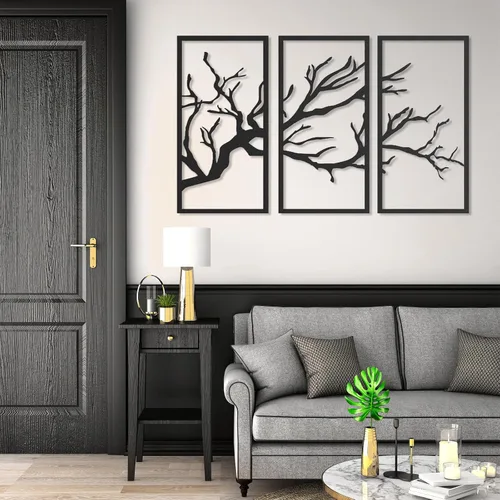 Vista 4 de fayholy Arte de pared de metal, árbol de la vida, 3 piezas, para colgar en la pared, arte de pared de metal del árbol de la vida, decoración Plata