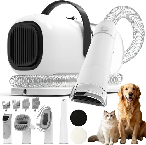 Vista 9 de Kit de aseo para perros con aspiradora, 12000Pa para mascotas eléctrico y Negro-8 en 1
