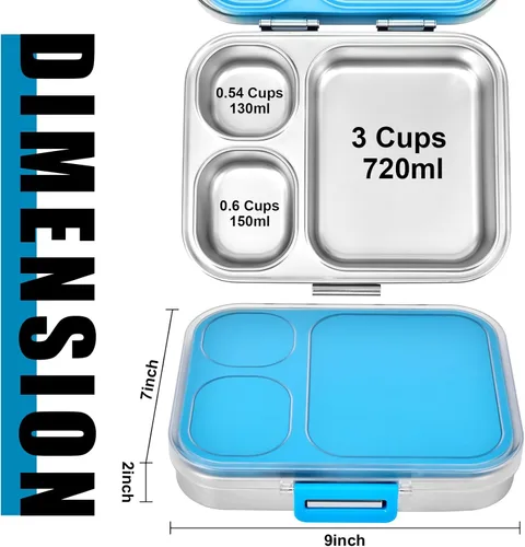 Vista 7 de UPTRUST Lonchera Bento de acero inoxidable, 3 compartimentos, azul, 4.2