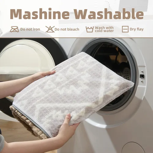Vista 6 de PADOOR -Tapete de baño de punto gofre, súper absorbente, lavable a máquina, antideslizante, con borlas, tapete de baño suave para lavandería, Marrón