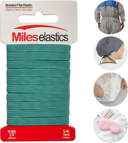 Vista 2 de Miles - Elástico plano trenzado, elástico, fuerte elástico, costura elástica, 1/4 pulgadas (0.250 in) por 5,46 yardas (16.4 ft), fuerte elástico