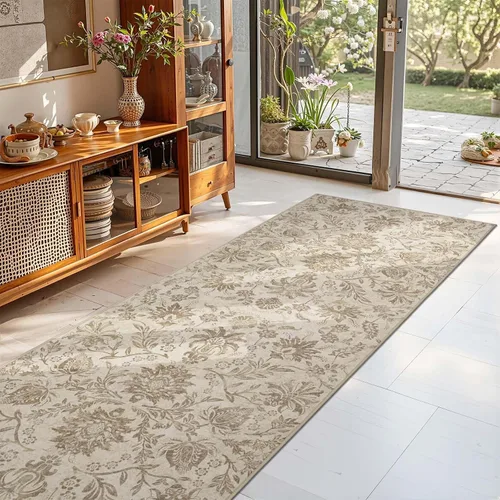 Vista 74 de jinchan Lima - Alfombra simétrica floral geométrica lavable, alfombra de entrada de medio círculo de 2 x 3, alfombra de media luna, suave y Azul