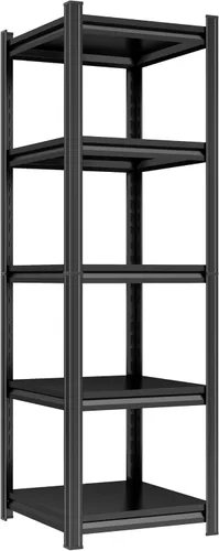 Vista 17 de Estantería de garaje y almacenamiento, estantes de metal de fácil montaje, estante de 5 niveles, estante ajustable de alta resistencia, estantes