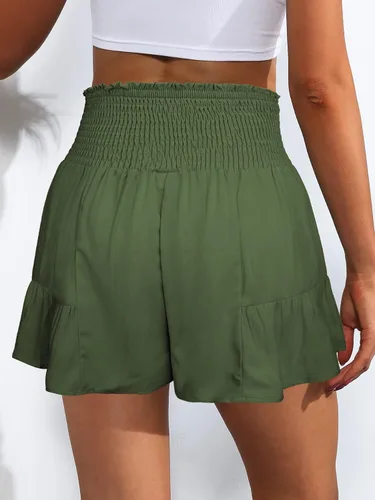 Vista 3 de Pantalones cortos de verano para mujer, estilo casual, con lazo, cintura alta, con volantes, plisados, lindos pantalones cortos para la playa
