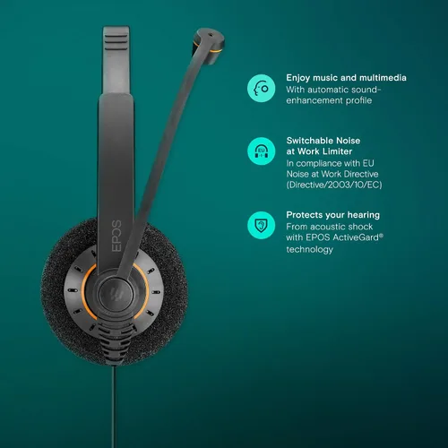Vista 5 de EPOS Sennheiser Consumer Audio SC 60 USB ML (504547) - Auriculares empresariales de doble cara Para Skype Empresarial con sonido HD, micrófono