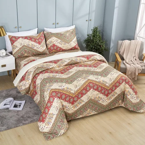 Vista 9 de DaDalogy Bedding - Juego de funda de edredón con estampado floral botánico con fundas de almohada, diseño de cachemira cheurón bohemio, filigrana