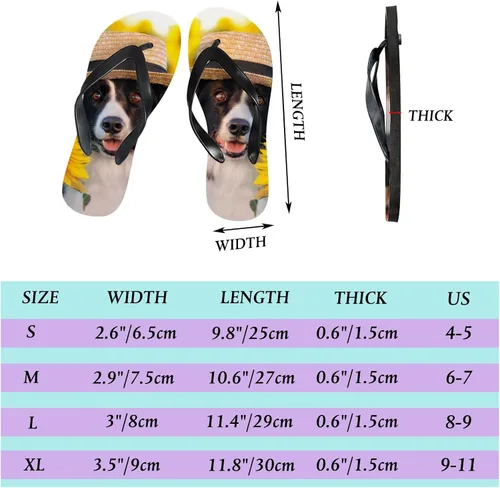 Vista 2 de XOLLAR Chanclas para mujeres y niñas, Border Collie Dog Girasol Verano Casual Tanga Sandalias planas para la playa