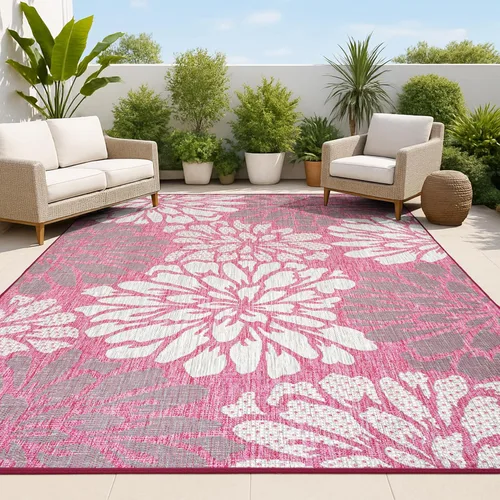 Vista 29 de JONATHAN Y Alfombra Corredor de Tejido Texturizado Floral para Interiores y Exteriores 2X8 Marrón/Crema, Zinnia Moderna para Patio Trasero, Patio