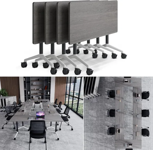 Vista 14 de Mesa de conferencias plegable, mesas de sala de conferencias con ruedas, mesa rectangular grande y plegable para reuniones de 6 a 12 personas, mesa