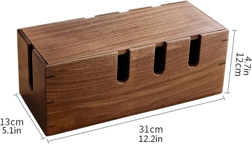Vista 2 de Caja organizadora de cables de madera, caja de almacenamiento de cables de escritorio, caja de gestión de cables para proteger y ocultar el cable