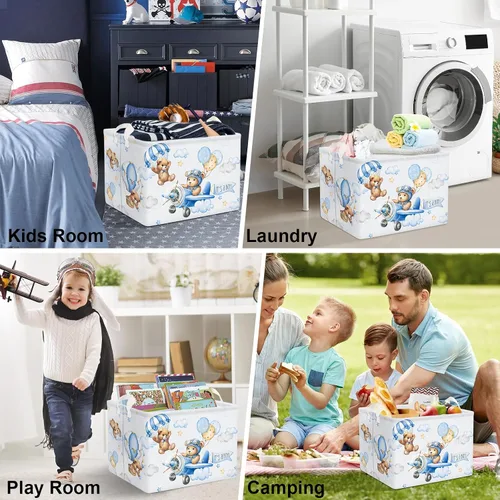 Vista 7 de Clastyle Cesta rectangular plegable de 36 l con asa para almacenamiento de ropa de juguete rectangular con asa para habitación de niños, guardería