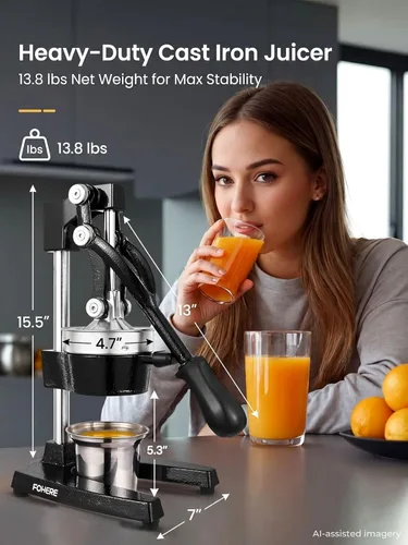 Vista 4 de FOHERE Exprimidor de Jugo de Naranja, Exprimidor de Limón de Hierro Fundido, Exprimidor de Cítricos Comercial Manual para Naranja, Limón, Granada