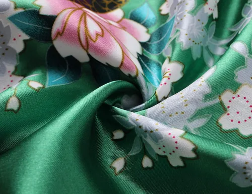 Vista 6 de BABEYOND Bata tipo kimono para mujer, bata larga de satén con estampado de pavo real y flores Verde