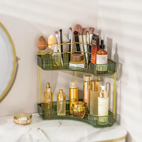 Vista 11 de shuang qing Organizador de Esquina de 2 Niveles para Mostrador de Baño – Estante de Almacenamiento Clásico para Maquillaje, Perfume y Artículos