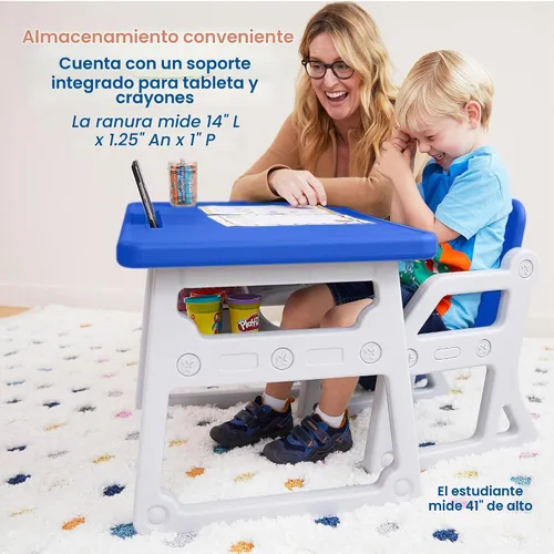 Vista 5 de ECR4Kids Escritorio y Silla Plus para Niños, Muebles para Niños, Azul/Gris Claro, 2 Piezas