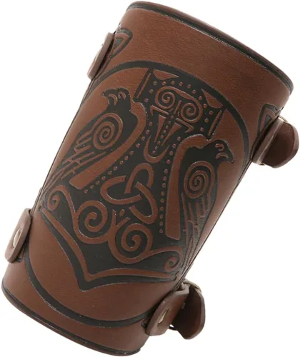 Vista 7 de GelConnie Guantelete de cuero pulsera vikingo de cuero protector de brazo medieval armadura brazaletes de cuero muñequeras Cosplay