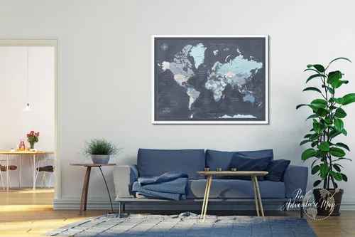 Vista 2 de Mapa de pared del mundo con alfileres - Mapa enmarcado con alfileres para el seguimiento y planificación de viajes - Inspirador más de 120 destinos