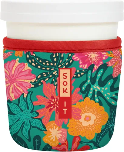Vista 10 de Sok It IceCreamSok - Funda de neopreno aislada (flores abstractas, pintas de helado cónicas)