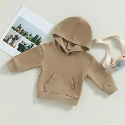 Vista 4 de AEEMCEM Sudaderas con capucha unisex para bebé, niño, niña, básicas, sólidas, de manga larga, con bolsillo de canguro, sudadera con capucha y sin