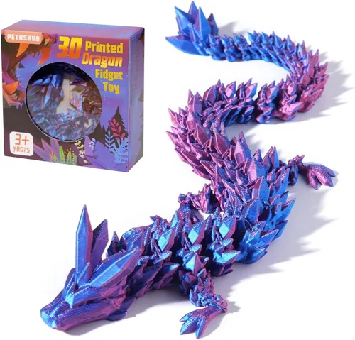 Vista 9 de PETBSNVB Dragón impreso en 3D de 12 pulgadas, dragón articulado, dragón de cristal, juguete antiestrés de dragón, decoración de oficina en casa Azul