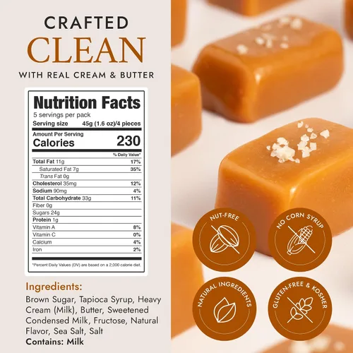 Vista 2 de Béquet Caramelos salados de caramelo de mantequilla gourmet suaves envueltos individualmente, sin gluten y kosher, bolsa resellable de 24 onzas