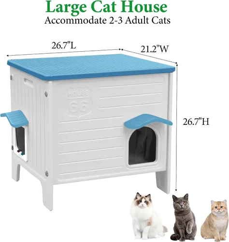 Vista 3 de Deblue Casa de Gatos al Aire Libre Resistente a la Intemperie Grande de Plástico con Puerta de Escape para Gatos Interiores Impermeable Refugio