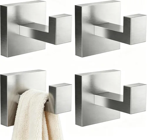 Vista 14 de Ruacq Ganchos para toallas para baños, ganchos cuadrados de acero inoxidable resistentes, colgador de toallas montado en la pared para bata