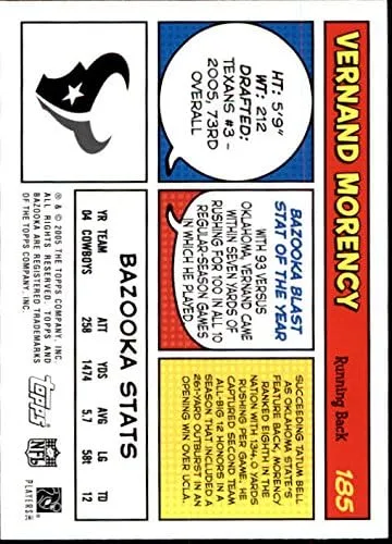 Vista 2 de 2005 Bazooka #185 Vernand Morency RC NFL Football Trading Card