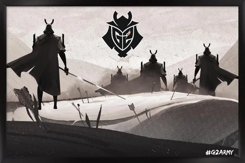 Vista 8 de Trends International G2 Esports - Póster de pared Samurai, 22.4 pulgadas de largo x 14.7 W, versión enmarcada en madera de granero Versión enmarcada
