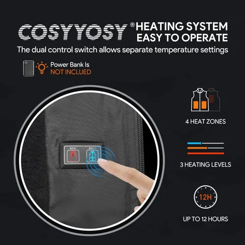 Vista 4 de cosyyosy Heated Vest for Men Women, 6 Pockets, 4 Heating Zones, Electric Outdoors Heating Jacket Coat