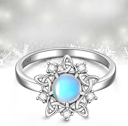 Vista 9 de Anillo de piedra lunar con nudo celta, piedra de nacimiento de junio, anillos de compromiso celta de eternidad, anillos de compromiso para mujer