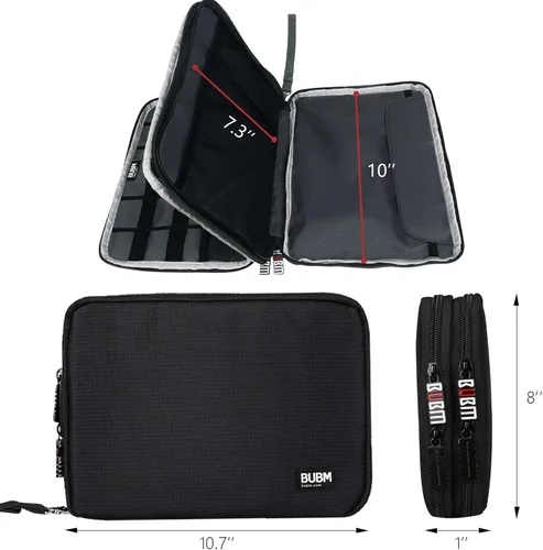 Vista 5 de Organizador de equipaje con doble capa para viajes BUBM, para llevar dispositivos y accesorios electrónicos., Negro, 2 capas L Bolsa de viaje