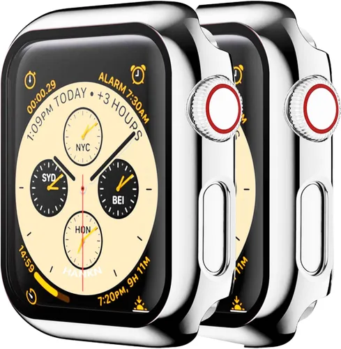 Vista 6 de Paquete de 2 fundas protectoras de pantalla de vidrio templado de 1.496 pulgadas para Apple Watch Series 3, 2, 1, chapada, dura cobertura completa
