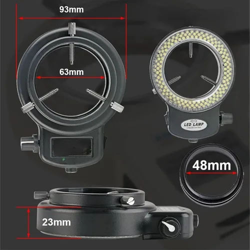 Vista 2 de Anillo de luz LED de 144 cuentas LED, brillo ajustable, fuente de luz para cámara de microscopio estéreo (enchufe negro de EE. UU.)