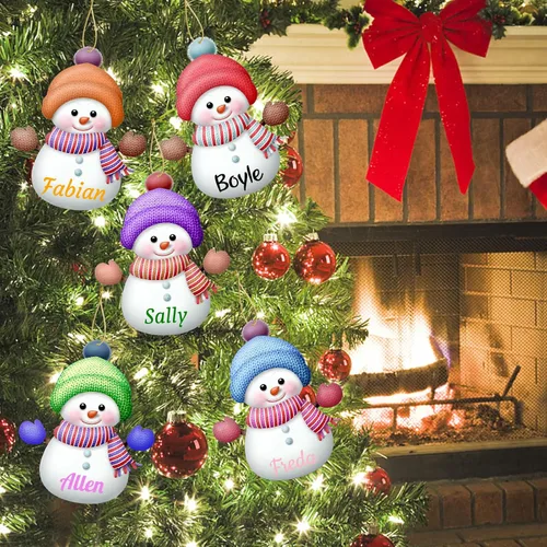 Vista 6 de 7 adornos de Navidad personalizados de muñeco de nieve con nombre, adornos familiares personalizados para árbol de Navidad, decoración colgante