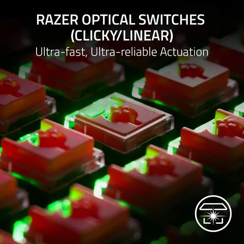 Vista 2 de Razer DeathStalker V2 Pro Teclado inalámbrico para juegos interruptores ópticos de perfil bajo Clicky Purple - HyperSpeed Wireless & Bluetooth