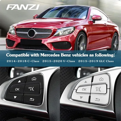 Vista 3 de Botón de Decoración Interior Compatible con Volante de Coche para Mercedes Benz Clase C, GLC, Clase W205 X205 - Plata (Modelo A)