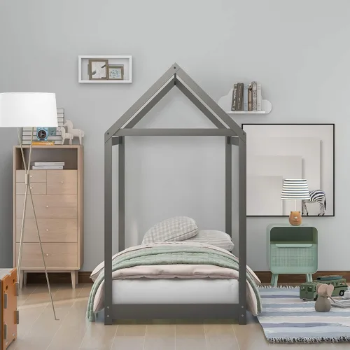 Vista 4 de Bastidor para cama tamaño Twin, con techo y cerca, no incluye box spring