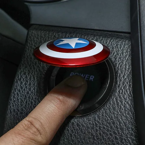 Vista 3 de Cubierta para botón de arranque de motor de coche, ABS, cubierta para interruptor de encendido, Capitán América, aro para botón de arranque
