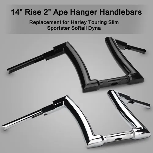 Vista 2 de 14" Rise Ape Hanger 1-1/4" Fat Bar 1.25" Abrazadera Ape Manillar para Harley Dyna Softail Sportster 48 XL 883 1200, Road King 1994-2022, Road