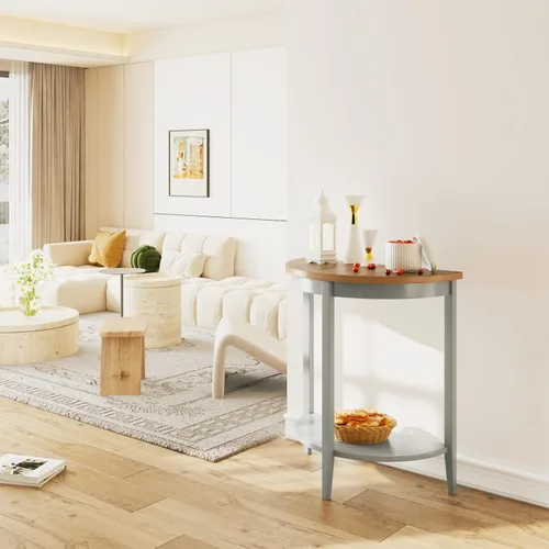 Vista 5 de Acme Justino Half Moon - Consola de madera con estante inferior en roble gris