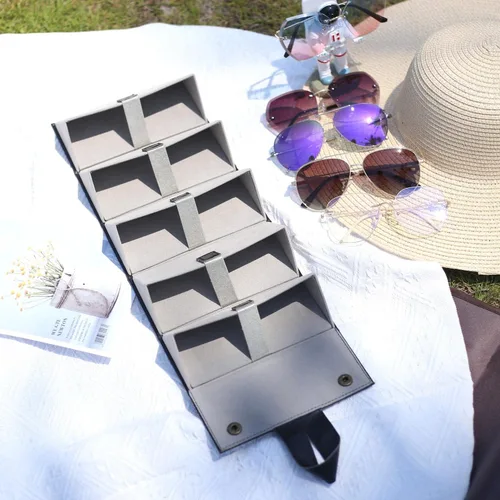 Vista 6 de Estuche para gafas de sol para hombres o mujeres, estuche rígido para lentes múltiples, caja portátil de 5 ranuras para gafas, organizador de gafas