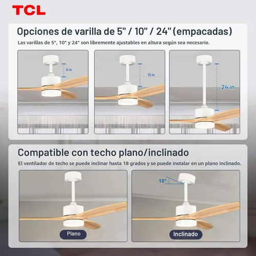 Vista 8 de TCL Ventilador de techo de madera natural de 52 pulgadas con luz y control