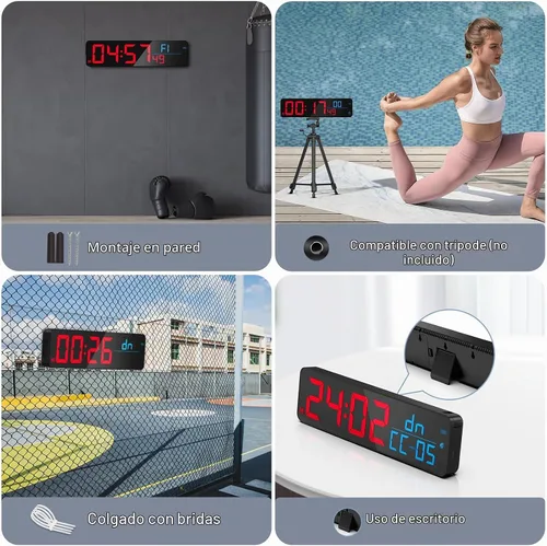 Vista 6 de ANJANK Reloj de pared LED digital grande de 15 pulgadas para gimnasio, con segundos, temporización para entrenamiento, intervalos y rondas, cuenta